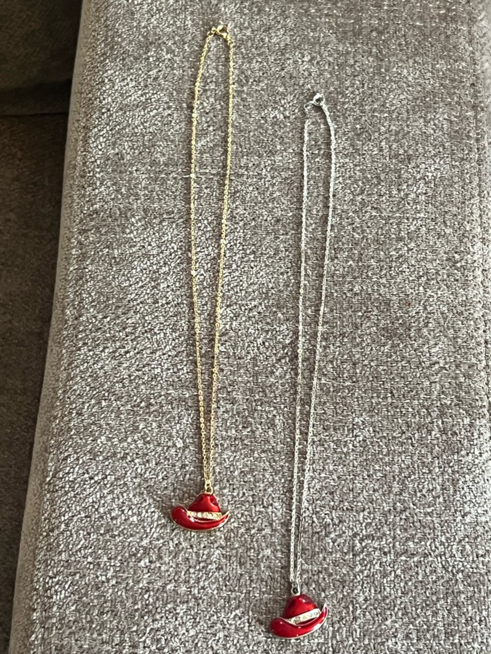 Gold and Silver Red Hat Pendant Necklace - Women’s Fashion Jewelry N126